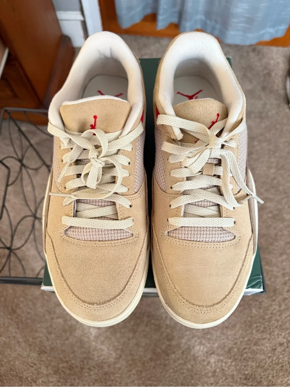 Jordan Low-Top Sneakers in Beige with Red Accents